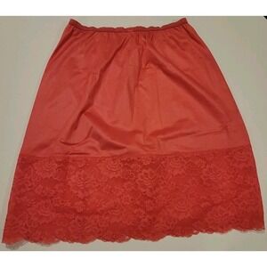 Vtg Vanity Fair Half Slip Wide Lace Nylon Retro Lingerie Pink Coral 1950s